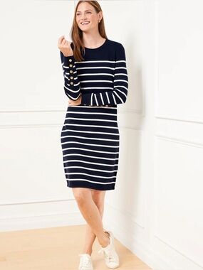 NWT $149 Talbots Plus Crewneck Sweater Dress Navy Breton Stripe Size X Shift